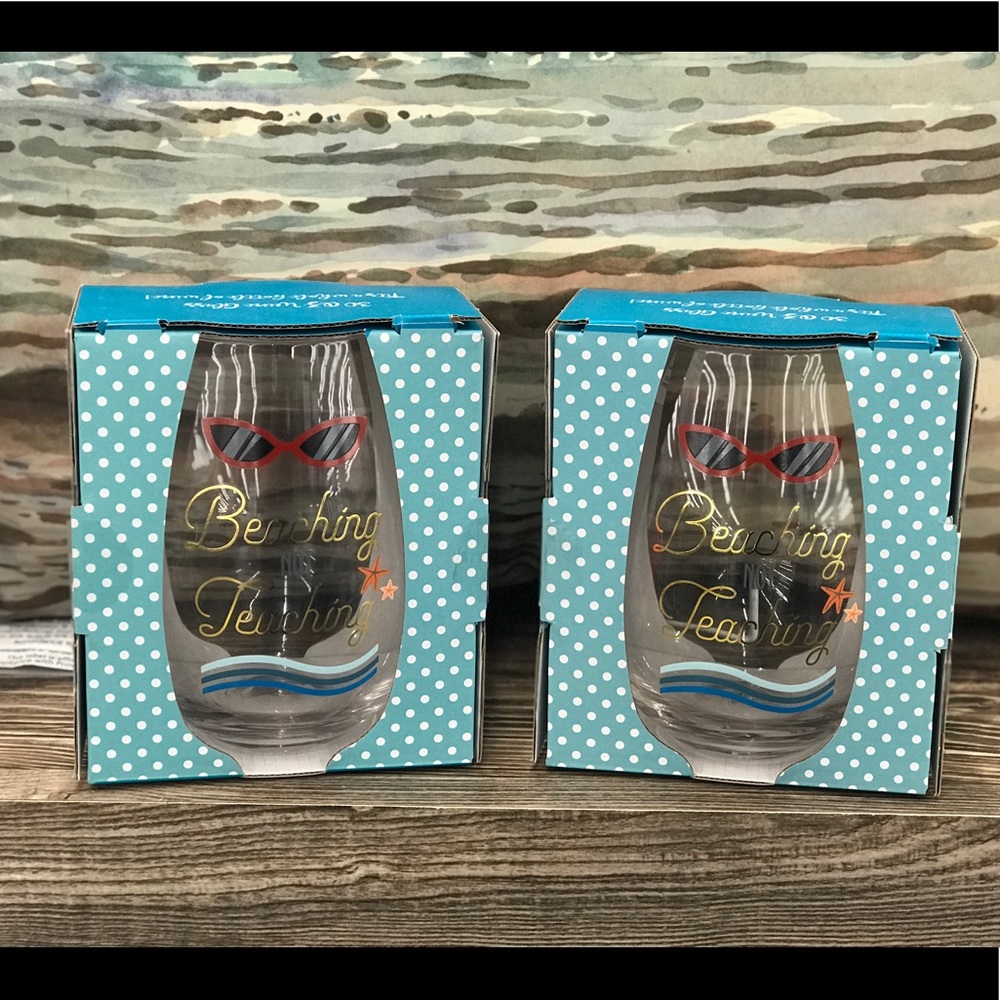 Beaching Not Teaching Stemless Wine Glasses